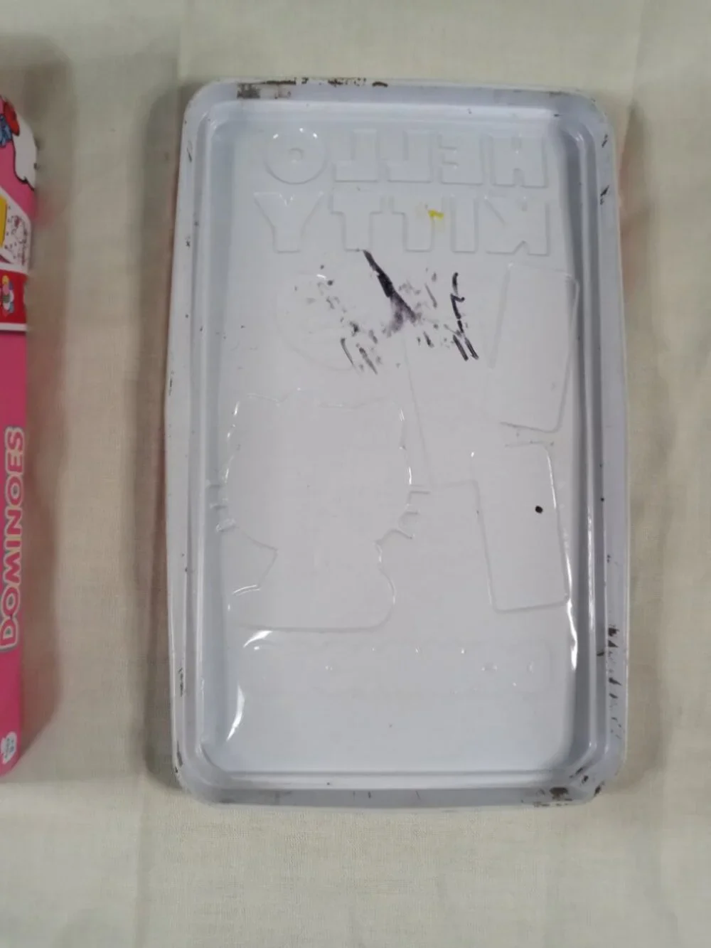 *Empty Box* Hello Kitty Dominoes Iron Tin Storage Box *VINTAGE* in Good Cond